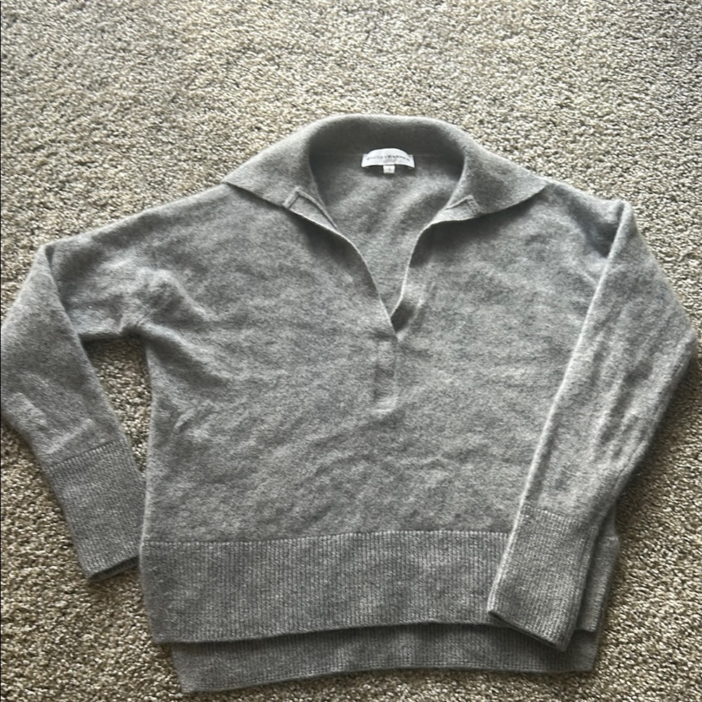 Cashmere White + Warren Gray V-Neck Sweater